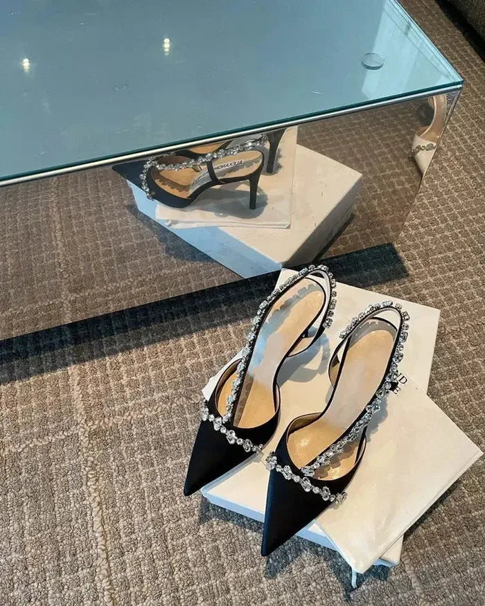 Crystal Embellished Pointed Heels fashionnsio