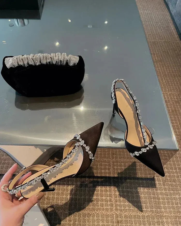 Crystal Embellished Pointed Heels fashionnsio