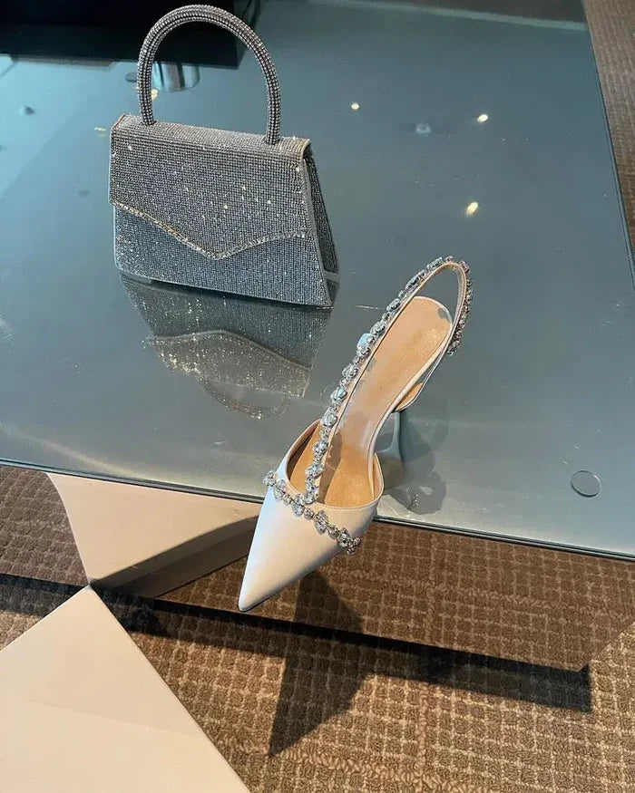 Crystal Embellished Pointed Heels fashionnsio
