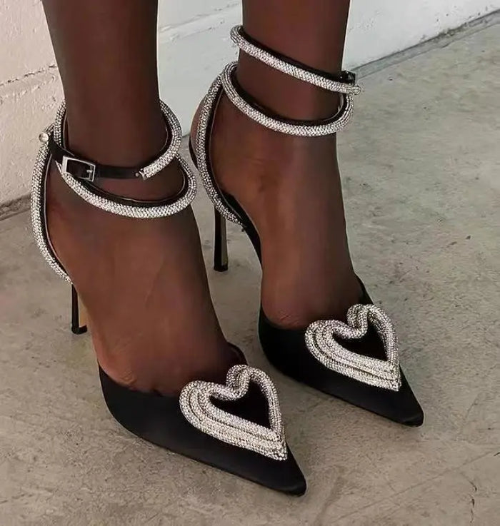 Heart-shaped Rhinestone Heels fashionnsio