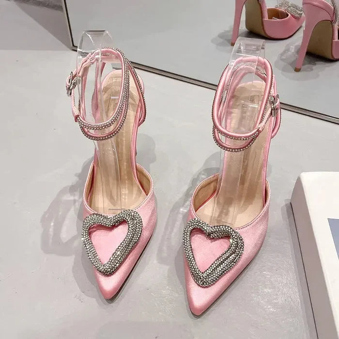 Heart-shaped Rhinestone Heels fashionnsio