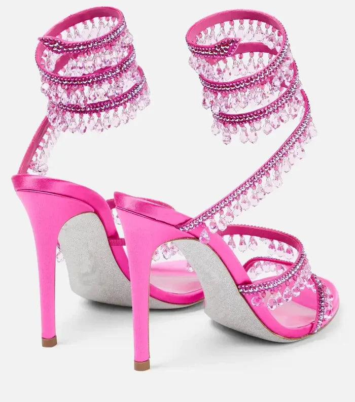 Crystal Tassel Snake Wrapped Heels fashionnsio