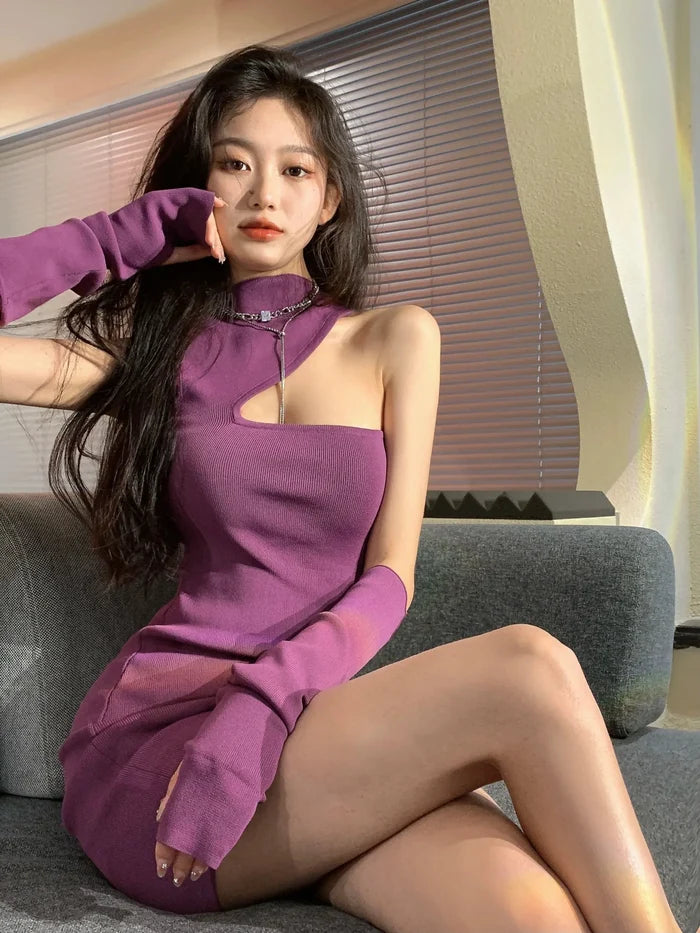Cut-Out Mini Dress with Sleeves fashionnsio