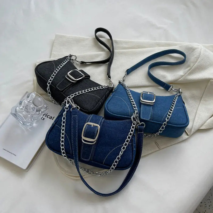 Denim Fashion Chains Shoulder Bag fashionnsio