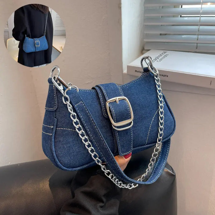 Denim Fashion Chains Shoulder Bag fashionnsio
