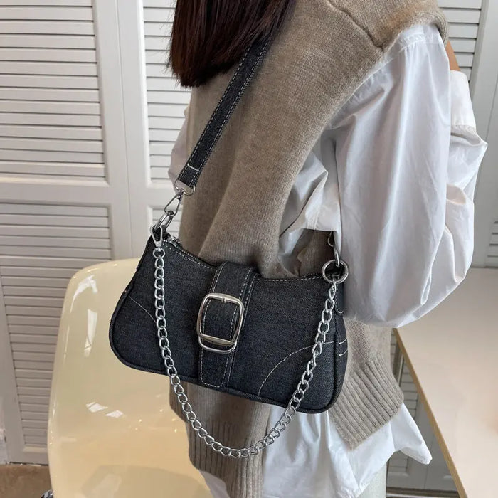 Denim Fashion Chains Shoulder Bag fashionnsio