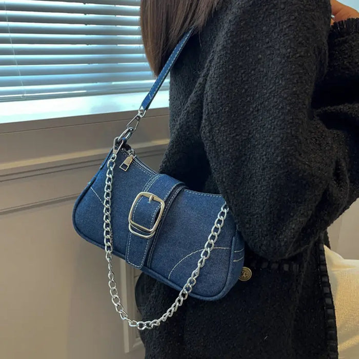 Denim Fashion Chains Shoulder Bag fashionnsio