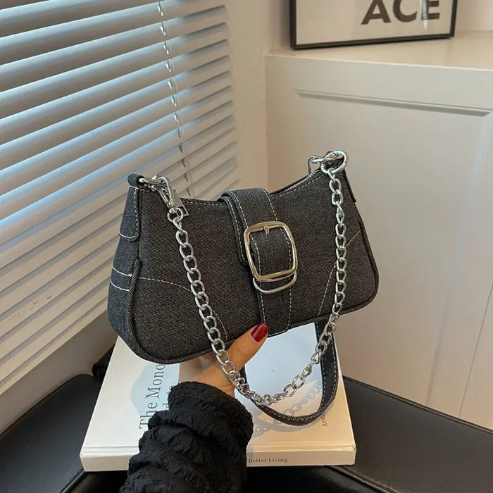 Denim Fashion Chains Shoulder Bag fashionnsio