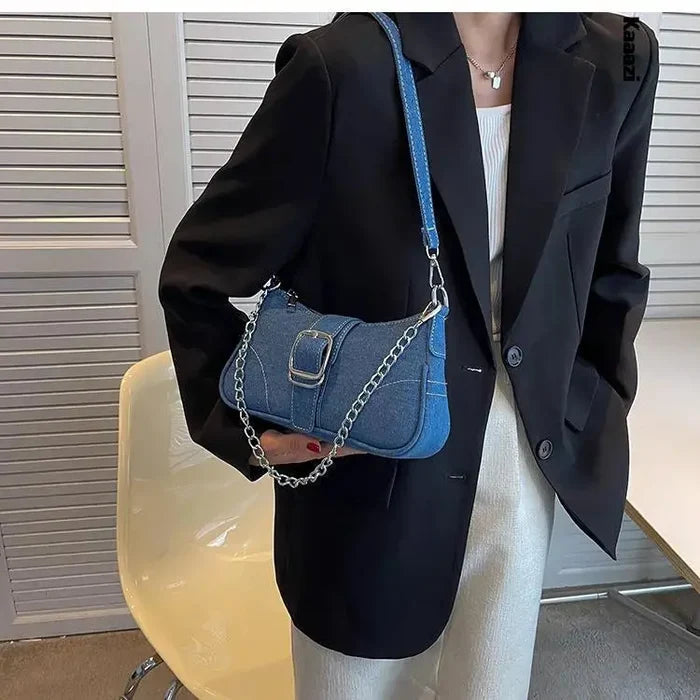 Denim Fashion Chains Shoulder Bag fashionnsio