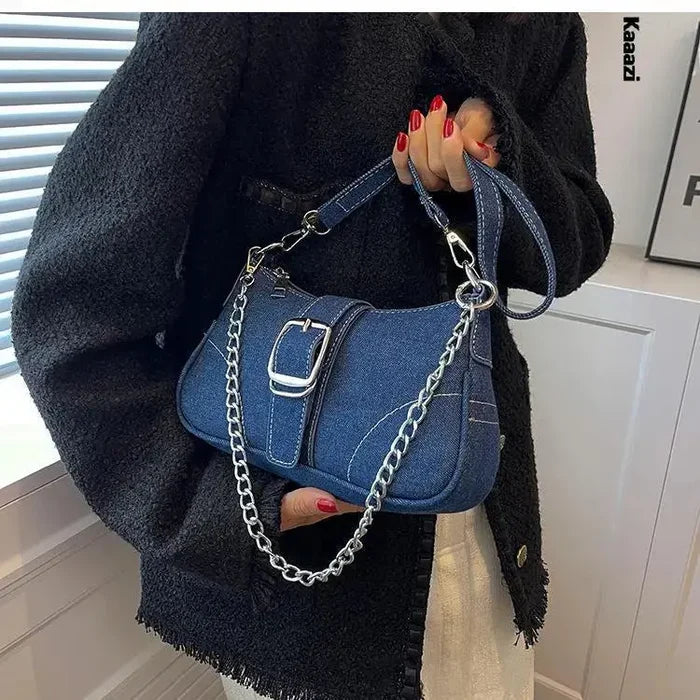 Denim Fashion Chains Shoulder Bag fashionnsio