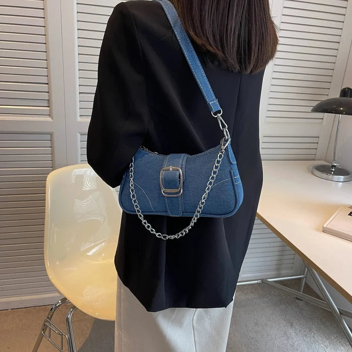 Denim Fashion Chains Shoulder Bag fashionnsio