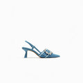 Denim Rhinestone Buckle Heels fashionnsio