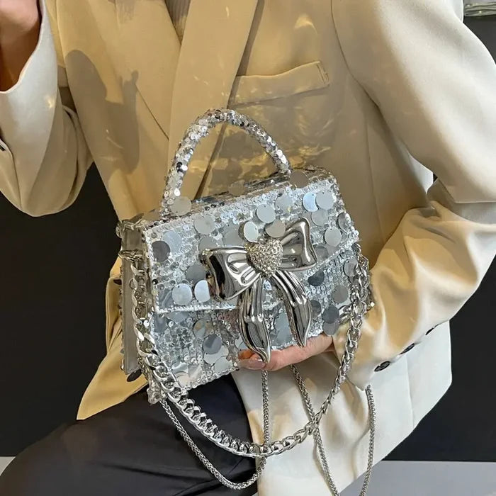 Bow Diamond Shiny Sequin Handbags fashionnsio