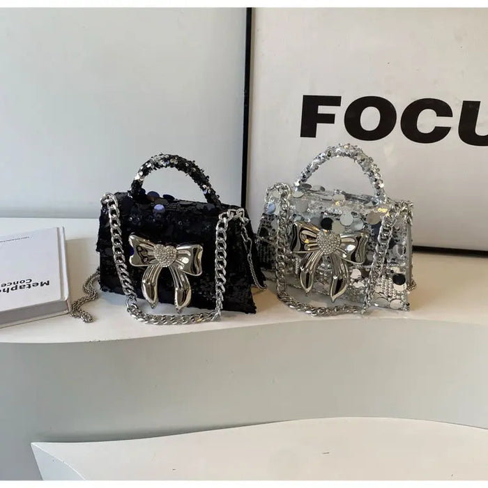 Bow Diamond Shiny Sequin Handbags fashionnsio