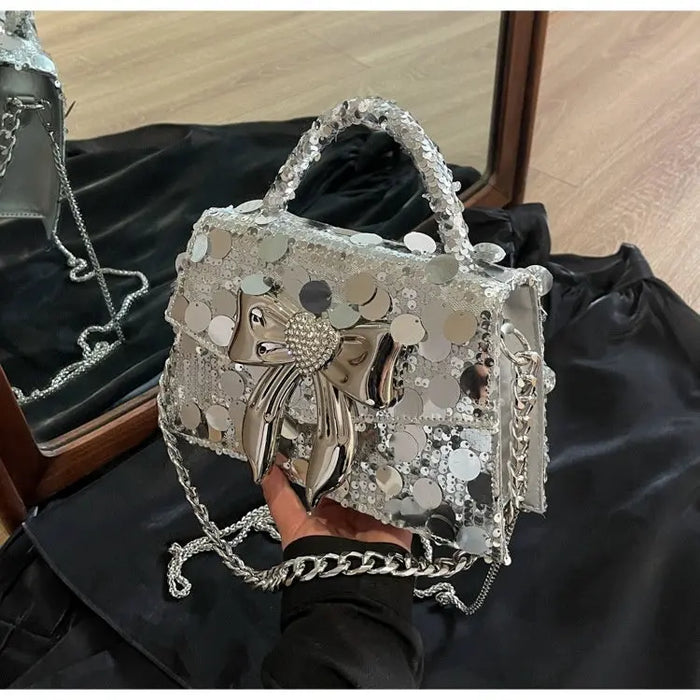 Bow Diamond Shiny Sequin Handbags fashionnsio