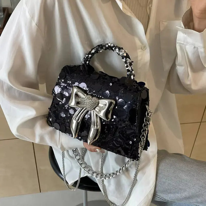Bow Diamond Shiny Sequin Handbags fashionnsio