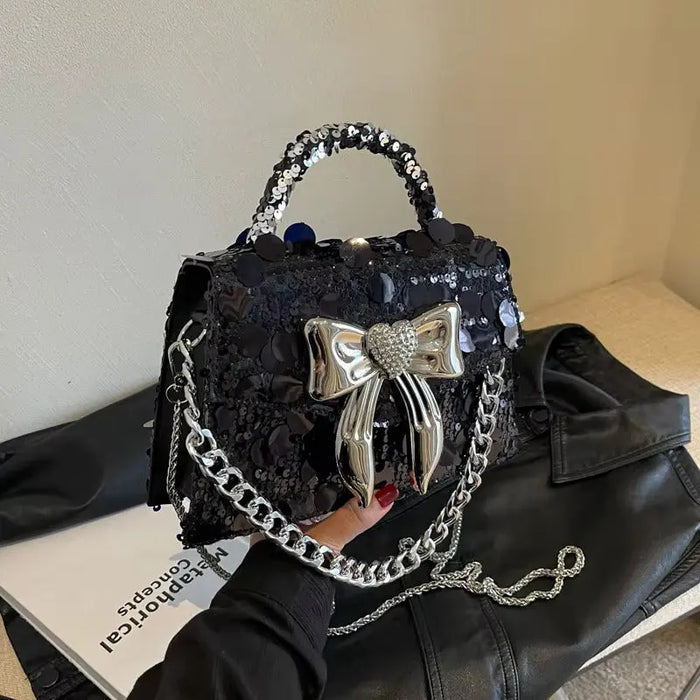 Bow Diamond Shiny Sequin Handbags fashionnsio