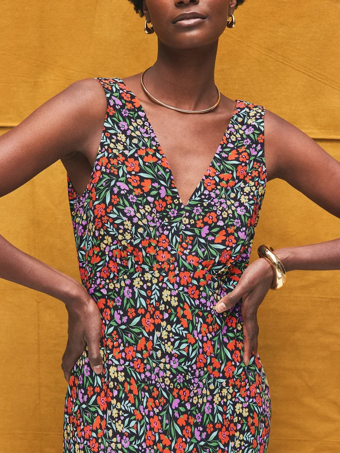Ditsy-Print V-Neck Midi Dress