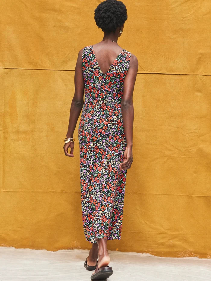 Ditsy-Print V-Neck Midi Dress