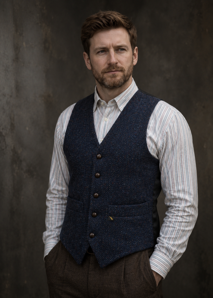 Tweed Navy Waistcoat | Premium Irish Wool | Hatman of Ireland