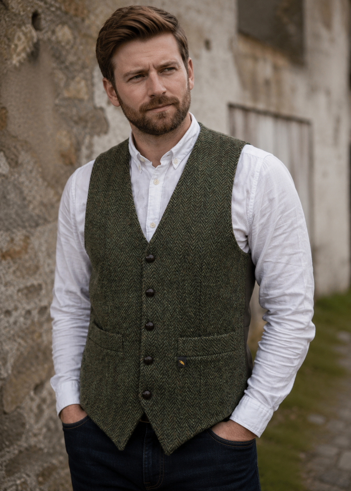 Waistcoat in Green - Premium Irish Wool Vest | Hatman of Ireland