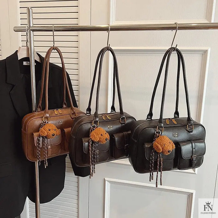 Double Pocket Glossy Pillow Shoulder Bags - Fashionnsio