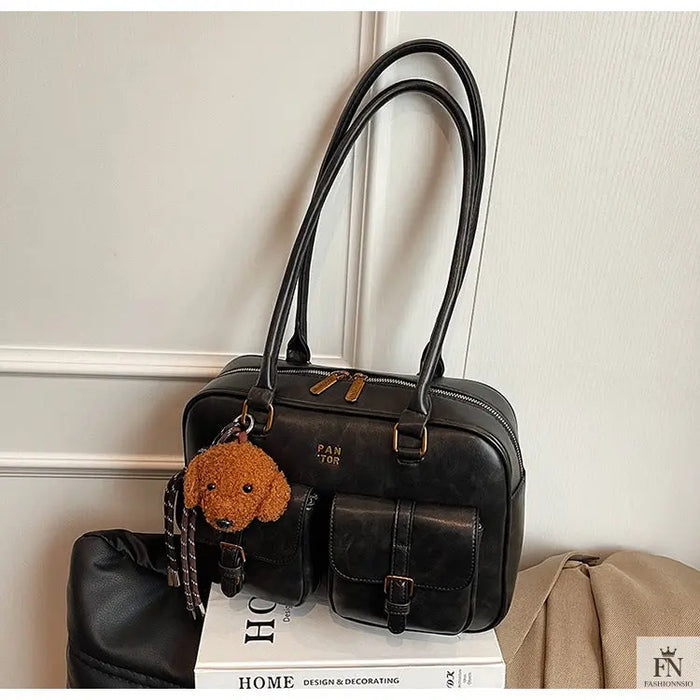 Double Pocket Glossy Pillow Shoulder Bags - Fashionnsio