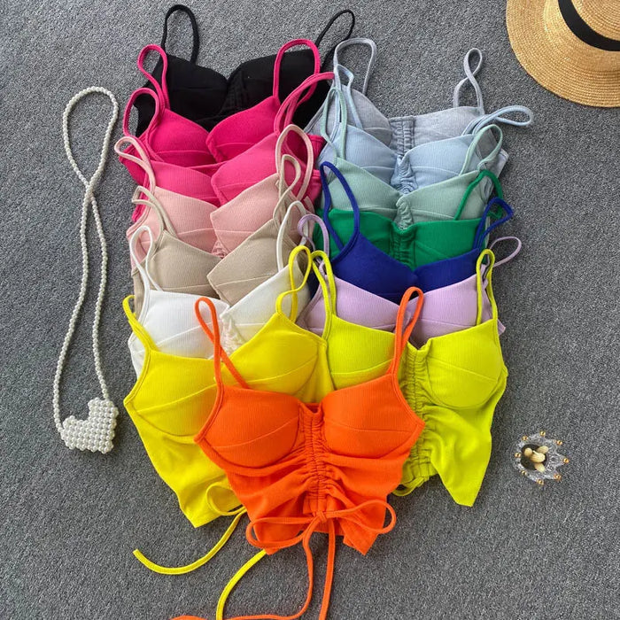 Drawstring Built-in-bra Tank Top fashionnsio