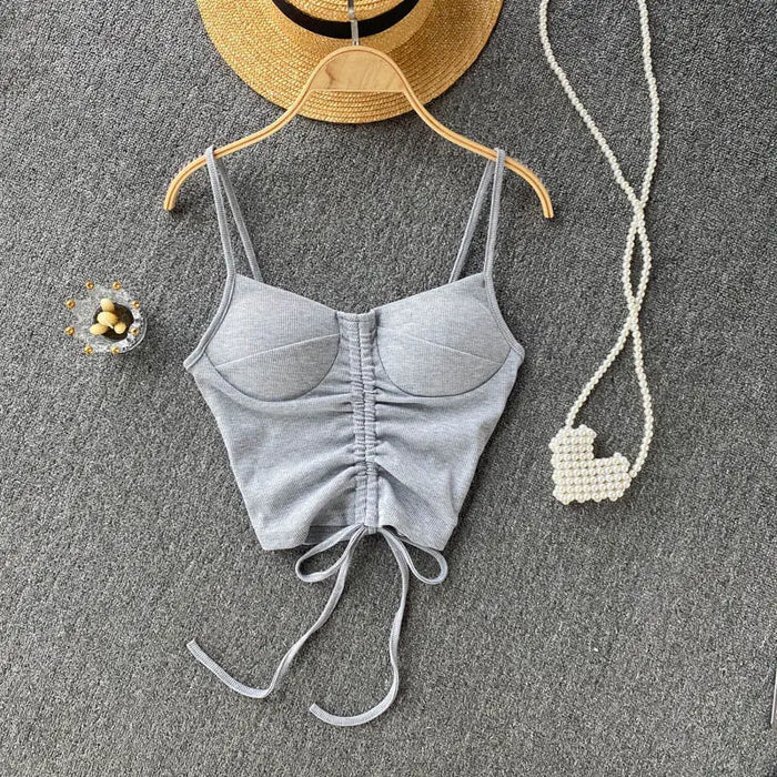 Drawstring Built-in-bra Tank Top fashionnsio