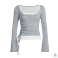 Drawstring Two-piece Long Sleeve Top - Fashionnsio