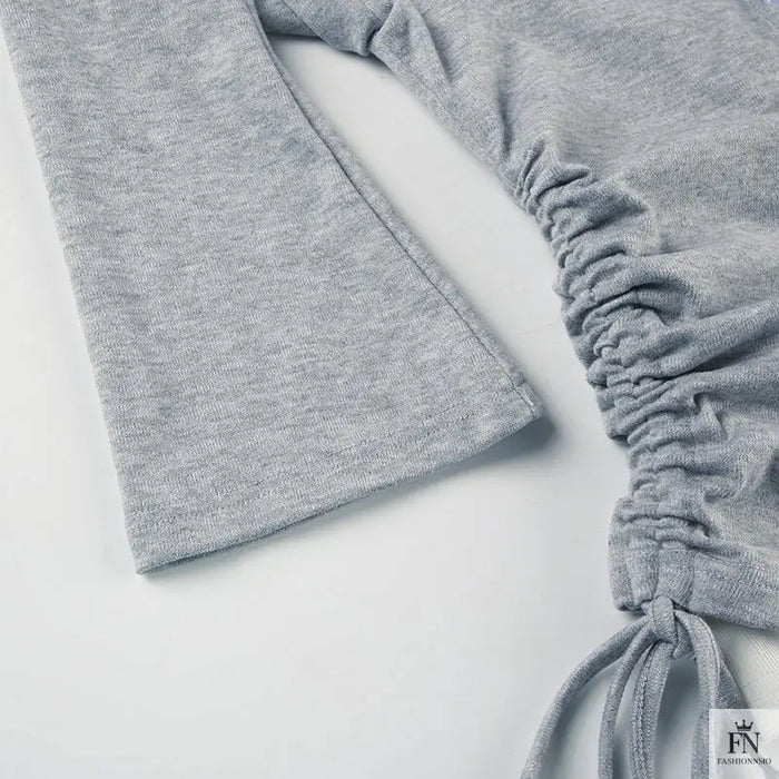 Drawstring Two-piece Long Sleeve Top - Fashionnsio