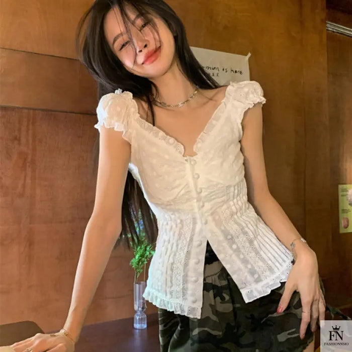 Embroidered Lace Y2k Tops - Fashionnsio