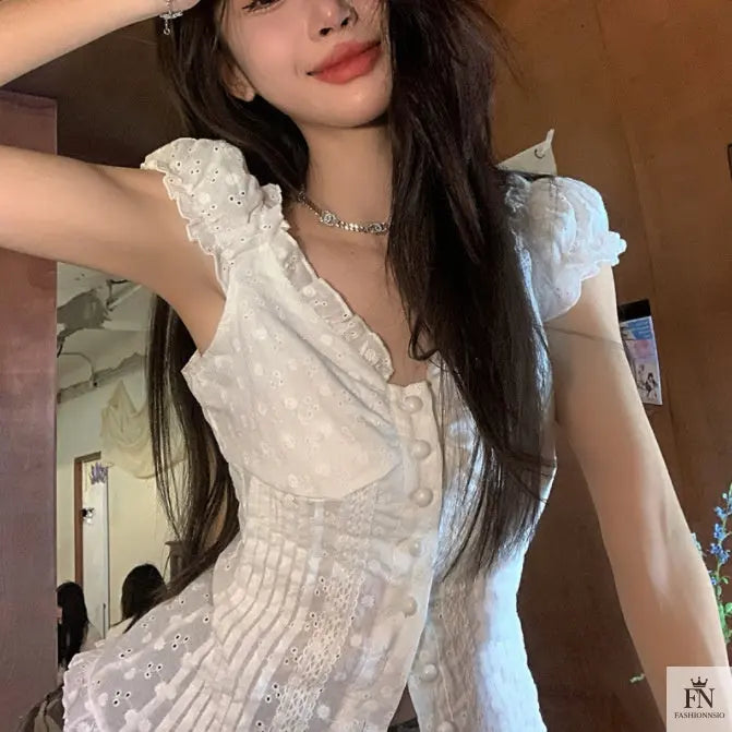 Embroidered Lace Y2k Tops - Fashionnsio