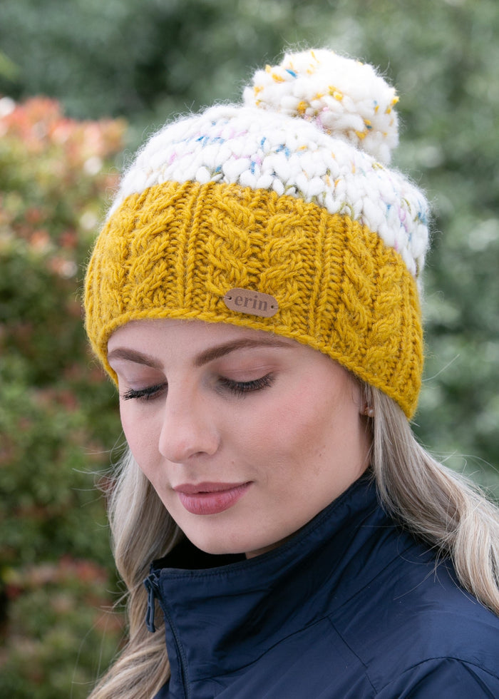 Erin Wool Bobble Flecked Yellow Hat