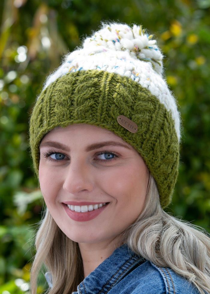Erin Wool Bobble Hat Flecked Green