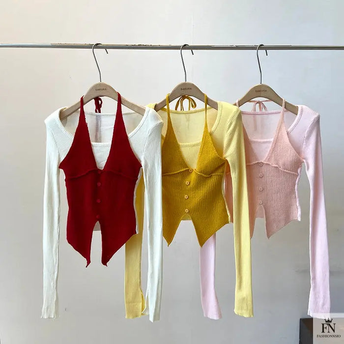 Fake Two-piece Long Sleeve Top - Fashionnsio