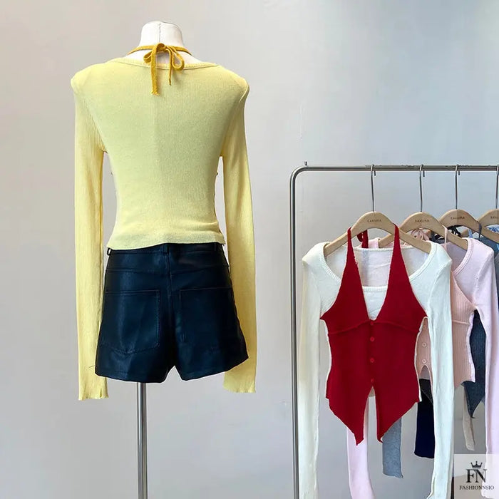 Fake Two-piece Long Sleeve Top - Fashionnsio