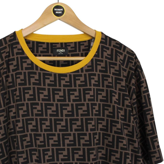 Fendi Brown and Black FF Zucca Monogram Cotton Short Sleeve T-Shirt