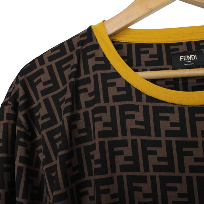 Fendi Brown and Black FF Zucca Monogram Cotton Short Sleeve T-Shirt