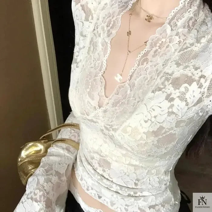 Flare Sleeve Lace Korean Top - Fashionnsio