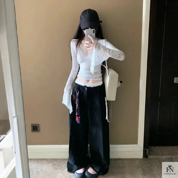Flare Sleeve Lace Korean Top - Fashionnsio