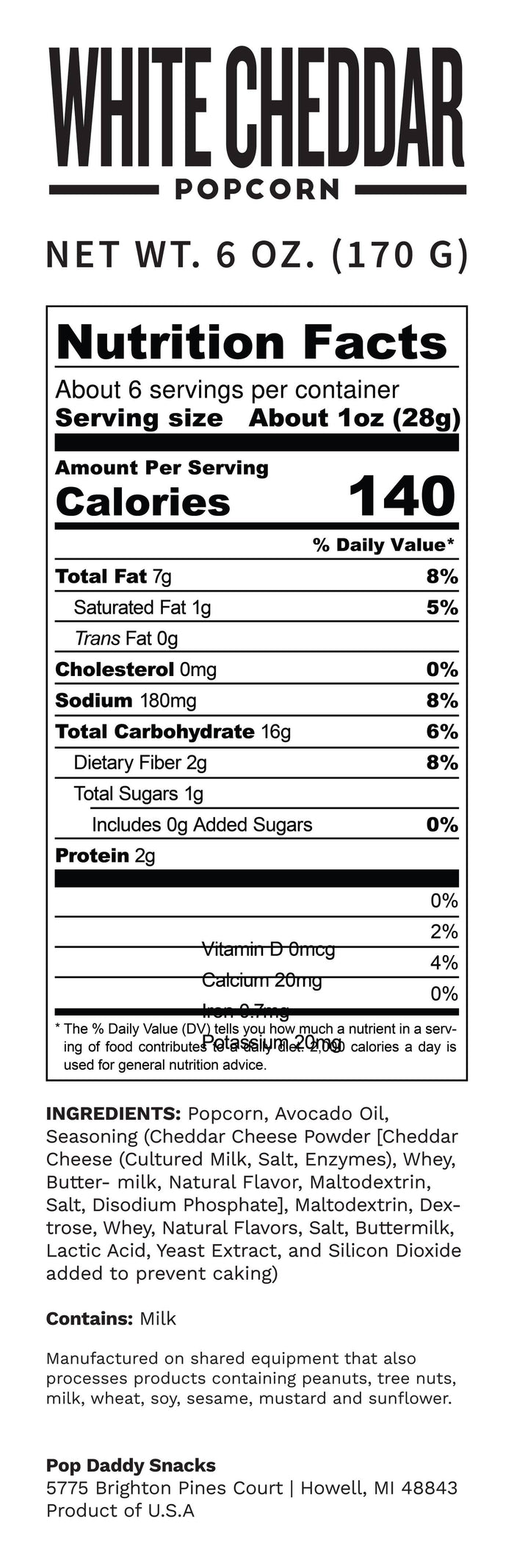 Flavored Popcorn - 6oz - Real White Cheddar