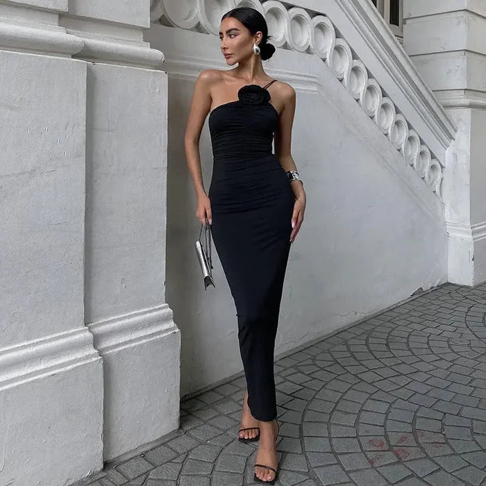 Floral Applique Ruched Dress fashionnsio