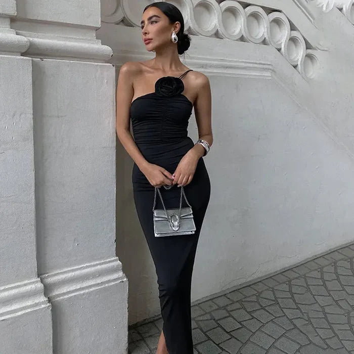 Floral Applique Ruched Dress fashionnsio