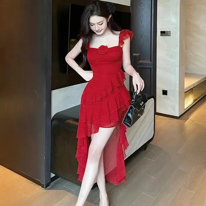 Polka Dot Floral Ruffle Dress fashionnsio