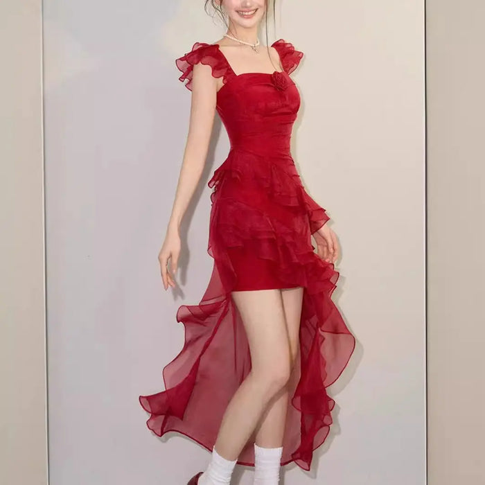 Polka Dot Floral Ruffle Dress fashionnsio
