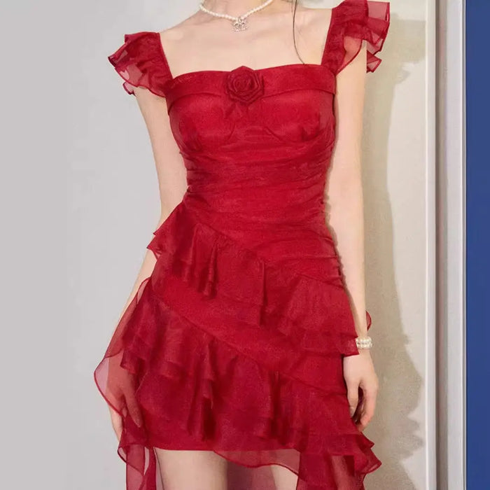 Polka Dot Floral Ruffle Dress fashionnsio