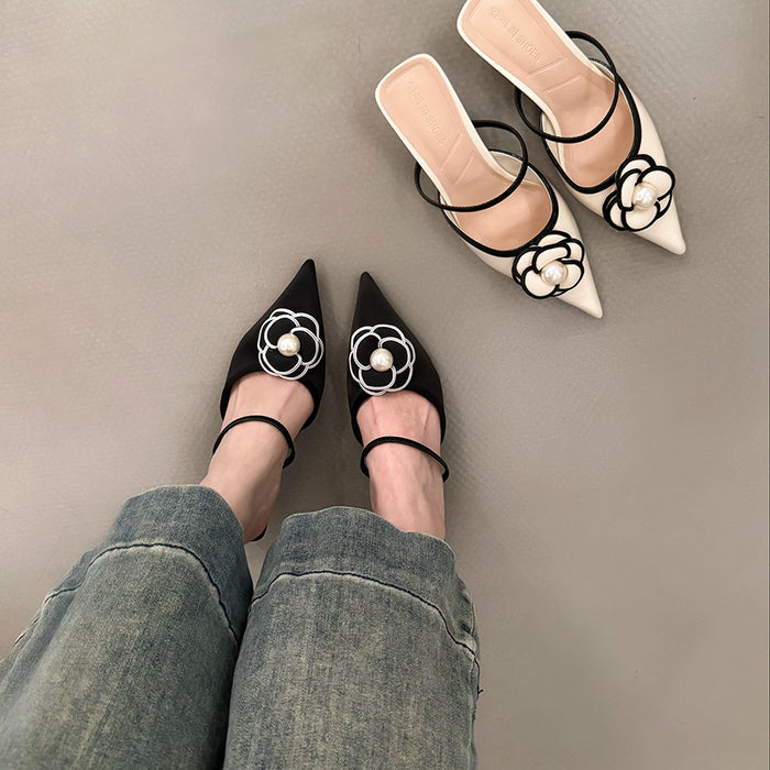 Floral Embellish Pointed Toe Heels - Fashionnsio