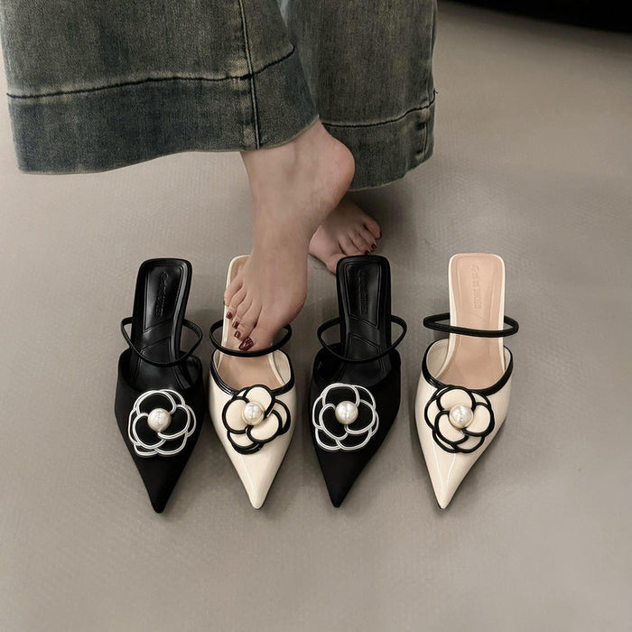 Floral Embellish Pointed Toe Heels - Fashionnsio