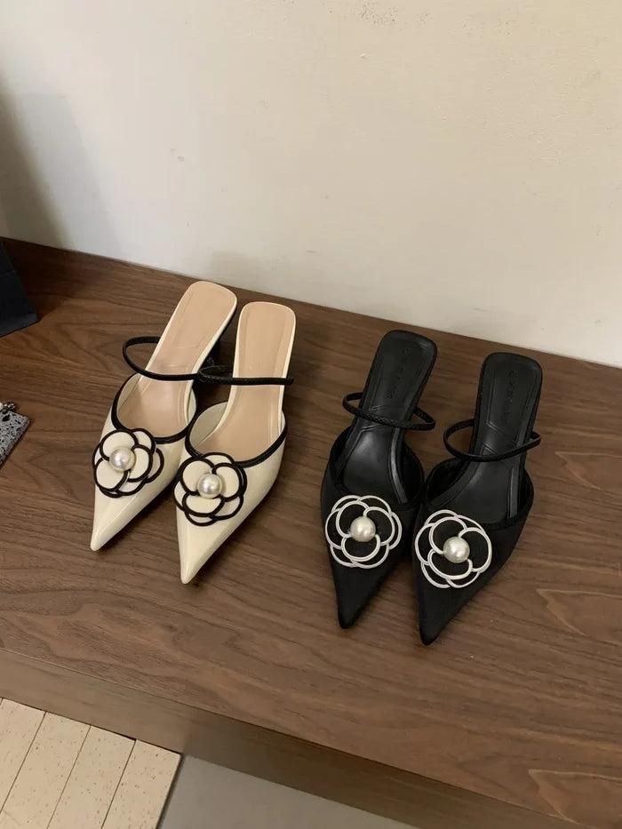 Floral Embellish Pointed Toe Heels - Fashionnsio